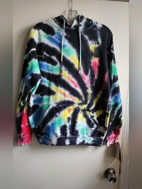 Dynamite Black Tie-Dye Crewneck Hoodie with Multicolor Swirl